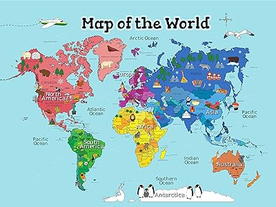 Affiche de carte du monde pour enfants (carte du monde plastifiée 46 x 61 cm) la carte du monde parfaite pour les enfants - affiches pour la maison ou la salle de classe. Diaytar : Qualité professionnelle, prix grand public