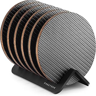 Sous-verres modernes pour boissons avec support | 6 sous-verres en carbone haut