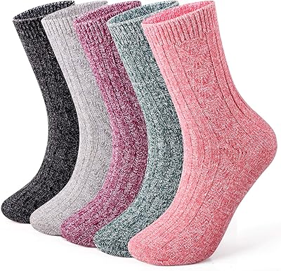 5 paires de chaussettes thermiques en laine pour femmes, taille uk 5,5-10, multi-pack