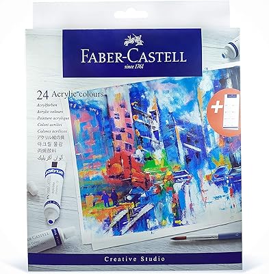Ensemble de 24 tubes de couleurs acryliques faber-castell dans une boîte en carton