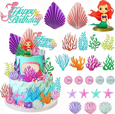24 pièces de décoration de gâteau sirène sous la mer avec motif
