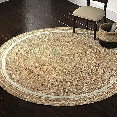 Tapis en jute naturel avec ligne blanche fait à la main dans un design circulaire tressé bohème (4 pieds ronds). De la mode à l'électronique, Diaytar Sénégal a tout ce qu'il vous faut