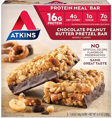 Barre de chocolat bretzel au beurre de cacahuète atkins 5 barres, 48 ​​g
