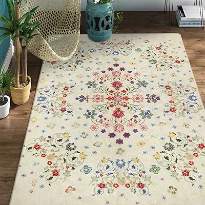 Tapis uphome antidérapant à motif floral beige 7,6 x 12,7 cm, tapis rustique