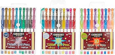Sargent art 22-0009 ensemble de 30 stylos gel paillettes fluorescents et métalliques