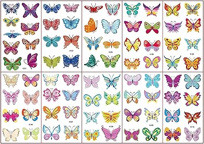 Mikakoz tatouage temporaire papillon, autocollants papillon pour fête d'enfants, faux tatouage 3d imperméable