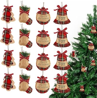Ensemble de décorations d'arbre de noël rustique lonoro 16 pièces en toile
