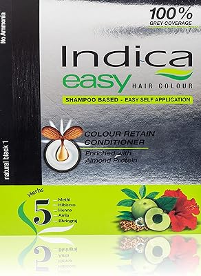 Teinture capillaire indika easy hair, noir naturel, 32,5 ml (paquet de 1)