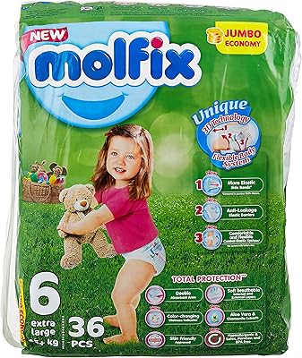 Couches bébé anti-fuites confortables moflex, taille xl, poids supérieur à 15 kg, 36