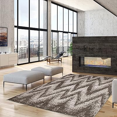 Tapis gris ecarpet gallery pour salon et chambre à coucher, style chevron, 5'3"