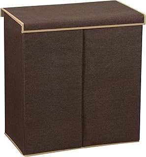 Panier à linge double household essentials 5614 avec couvercle magnétique marron