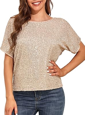 Chemisier à sequins brillants pour femme avec manches chauve-souris pour la fête