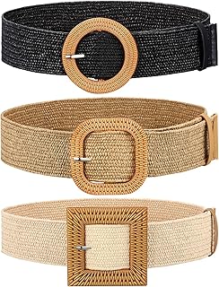 3 pièces ceinture élastique tissée en paille pour robe femme ceinture tressée bohème