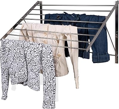 Étendoir à linge mural pliable et réglable en acier inoxydable, capacité de séchage