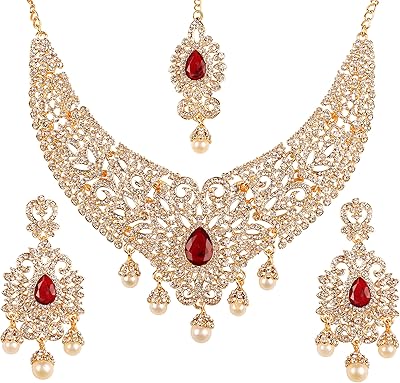 Magnifique ensemble de bijoux au design indien bollywood, artisanat complexe, couleur blanc brillant