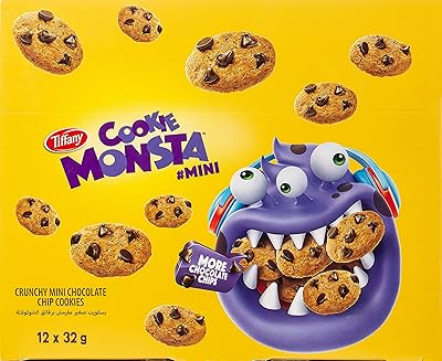 Mini biscuits croquants aux pépites de chocolat tiffany monsta, 32 g x 12