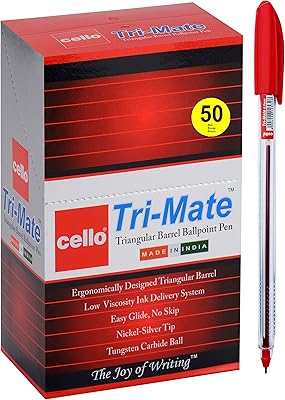 Stylo à bille trimate cello 0,7 mm - paquet de 50, rouge, écriture