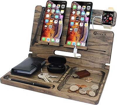 Station de charge pliable en bois parva, organisateur de table d'appoint 2 pour mobile, portefeuille, montres, porte-clés, station de charge pour tablette, décoration de ferme, accessoires de bureau edc, cadeau d'anniversaire pour hommes. Plus de choix, moins de dépenses avec Diaytar