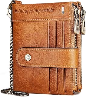 Portefeuille à chaîne en cuir véritable pour homme avec blocage rfid