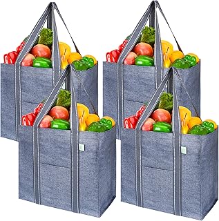 Sac d'épicerie réutilisable vino avec fond rigide, pliable, robuste, polyvalent, à usage quotidien