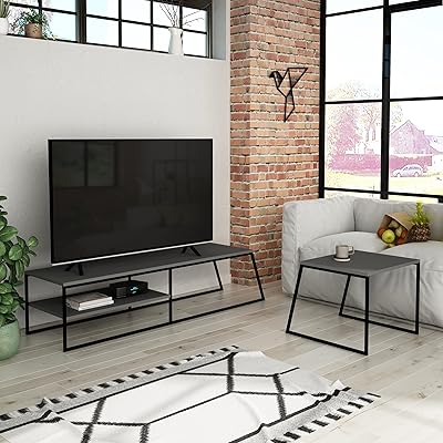 Meuble tv decorati, table, adapté pour écran tv jusqu'à 55 pouces, profondeur 45 x largeur 163 x hauteur 38 cm, couleur gris. Diaytar : Là où commence votre expérience shopping idéale