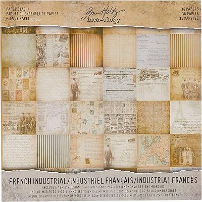 Papier synthétique français idealogia de tim holtz, 36 feuilles, papier cartonné double face