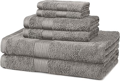 Amazonbasics lot de 6 serviettes en coton résistantes à la décoloration, gris, ensemble