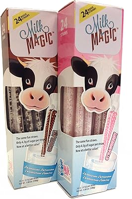 Pailles amusantes au lait magique aux fraises et au chocolat, 24 chacune