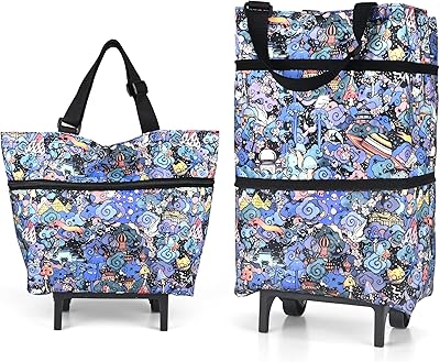 Chariot de courses amélioré, caddie de courses pliable 2 en 1, sac