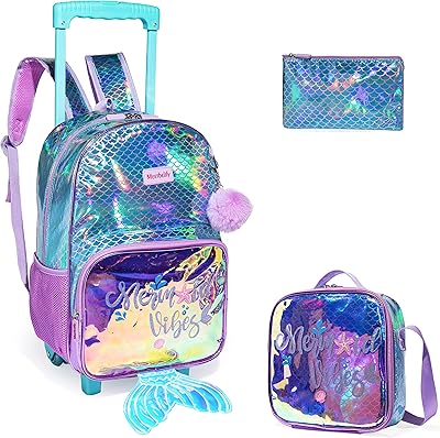 Sac à dos trolley scolaire pour filles avec roulettes argent-220221 16'