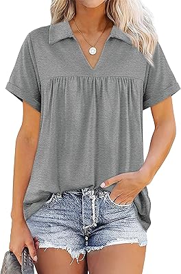Kvisilo t-shirt polo en coton décontracté à manches courtes et col en v