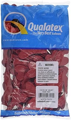 Ballons en latex en forme de cœur qualtex, 50 pièces, taille 6", rouge