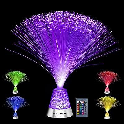 Lampe à fibre optique playlearn base en cristal changement de couleur avec télécommande