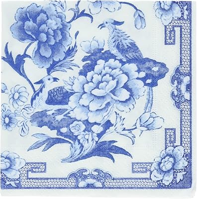 Serviettes à cocktail en papier caspari, paquet de 20, bleu/blanc 12450c