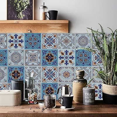 Autocollants de carrelage adhésif bleu marocain cairn pour dosseret, carreaux muraux adhésifs