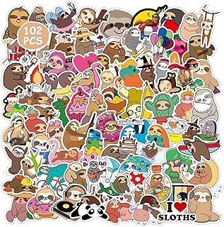 Autocollants paresseux 102 pièces dessin animé kawaii animal paresseux, paquet de décoration