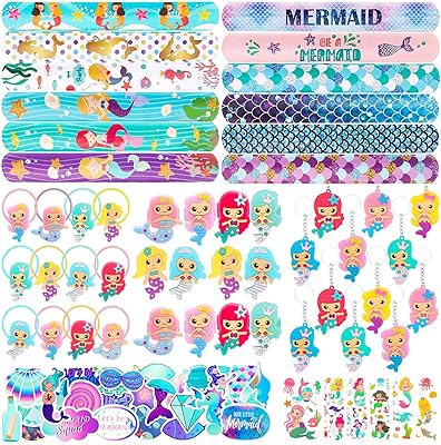 96 pièces cadeaux de fête sirène bracelets sirène anneaux porte-clés anneaux de cheveux