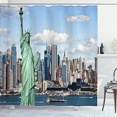 Rideau de douche en tissu imprimé avec crochets, empson liberty in nyc harbor