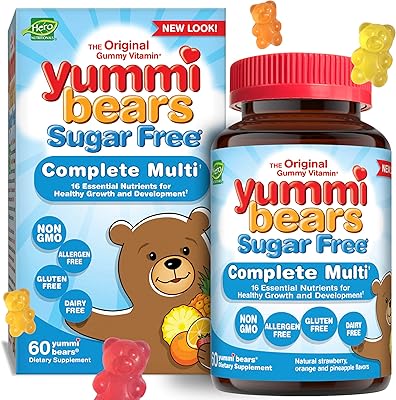 Yummi bears vitamines gommeuses multivitaminées et minérales sans sucre pour enfants - 60