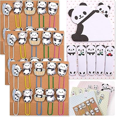 Alikdon 30pcs marque-pages panda 3 ensembles de pinces à marque-pages mignonnes avec notes