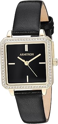 Montre armitron pour femme avec clous en cristal véritable et bracelet en cuir