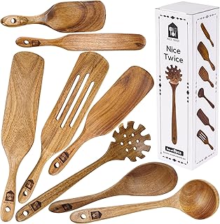 Ensemble de cuisine nice twice - ensemble de 8 spatules en bois d'acacia
