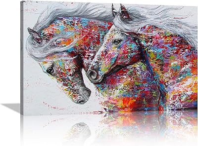 Grande décoration murale colorée abstraite au motif de chevaux pour chambre à coucher