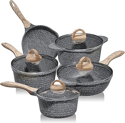 Ensemble de casseroles et poêles antiadhésives revêtement en granit batterie