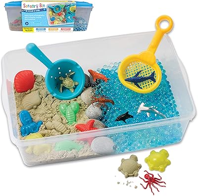 Créativité pour enfants boîte sensorielle : océan et sable - micro jouets sensoriels