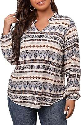 Chemisier oversize pour femme à imprimé tribal, manches longues et col rabattu