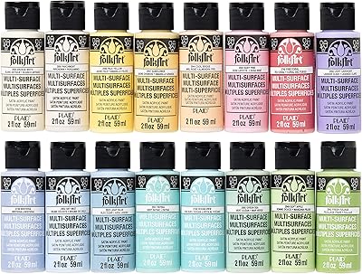 Ensemble de 16 peintures acryliques multi-surfaces folk art, couleurs pastel, numéro