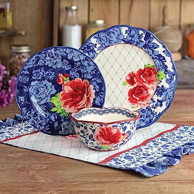 Service de table heritage floral 12 pièces - comprend des assiettes plates, des assiettes à salade et des bols à salade, en porcelaine durable, va au lave-vaisselle et au micro-ondes. Diaytar : Votre allié pour des achats malins et économiques
