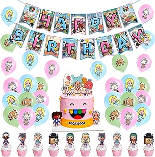 Décoration d'anniversaire toca life world ballons décoration de gâteau joyeux anniversaire bannière décoration