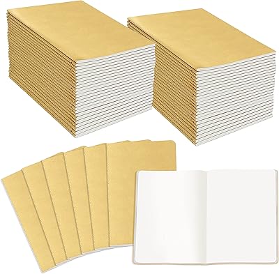 Paquet de 48 cahiers kraft non lignés, bloc-notes cousu à couverture souple